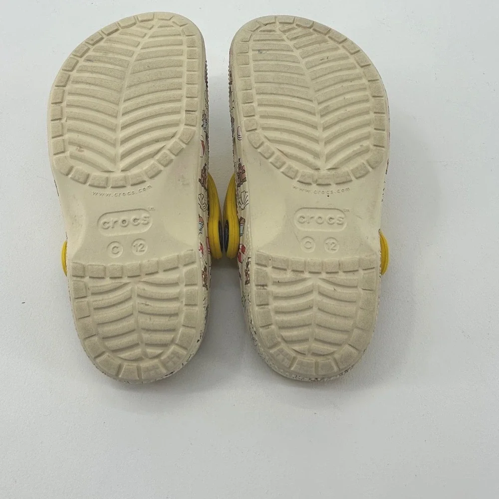 Crocs Kids Classic Clog Beach Vacation Print Yellow Strap Jibbitz Size C12